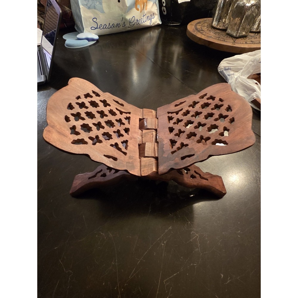 Vintage Handcarved Wooden Folding Book Stand (Rehal)